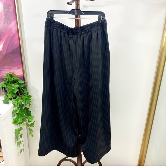 New Max Studio Pinstripe Twill Wide Leg Pants in Black Size L - Picture 7 of 8